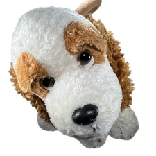 TOYS R US PUPPY DOG PURSE White Brown STUFFED ANIMAL ZIPPER TOTE Plush Handle