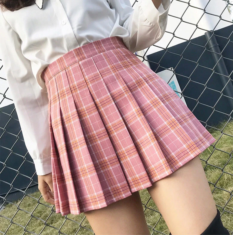 Jupe plis rose carreaux coli re egirl mode cor ene japonaise