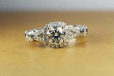 White Moissanite 2.55Ct Round Cut Halo Engagement Ring White Gold Finish Size 6