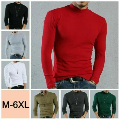 Herren Thermal Innere Top Baumwolle T-Shirt Stehkragen Stretch Unterlage Bluse// - Bild 1 von 4