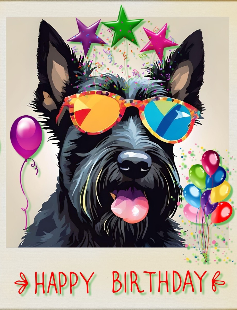 Scottish Terrier Happy Birthday Card Cards Blank Greeting Dog Dogs