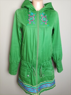 Womens Blutsgeschwister Green Long Jacket Floral Embroidered With a Hood Size XS