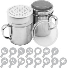 Powdered Sugar Shaker Duster with Handle, 2Pcs Stainless Steel Powder Shakers f