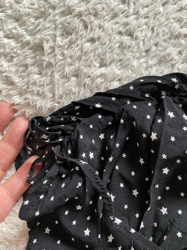 Abercrombie & Fitch Women Stars Short Sleeve V-Neck Button-Up Shirt Black Size S - Picture 8 of 11