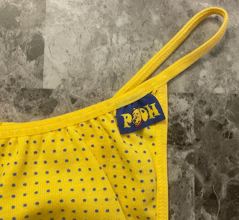 DISNEY WINNIE THE POOH AMARILLO AZUL LUNARES ALGODÓN VINTAGE RARO TANGA BRAGAS Foto 2 de 4