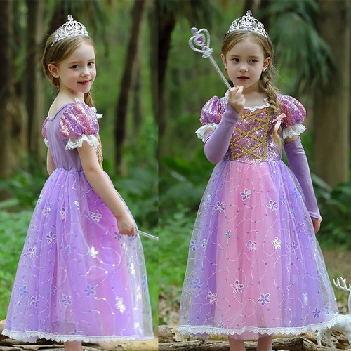 Girls Princess Cinderella Rapunzel Belle Fancy Dress Up Party Birthday Costume - Picture 36 of 161