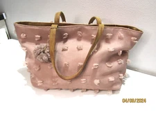 Deux Lux Womens Handbag Tote Blush Pink boho preppy chic pom poms