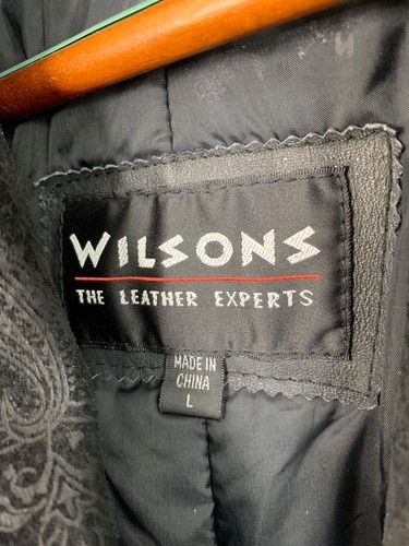 L/XL Vintage 80s Wilsons Leather Black Mid-Length Coat Relaxed Fit 8709 Dolman - Picture 3 of 11