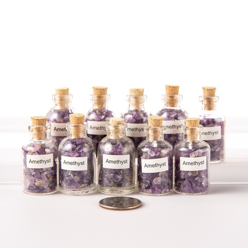 10 Tumbled Amethyst Chips Mini Gemstone Bottles Rocks Gems Crystal Specimens - Picture 2 of 5