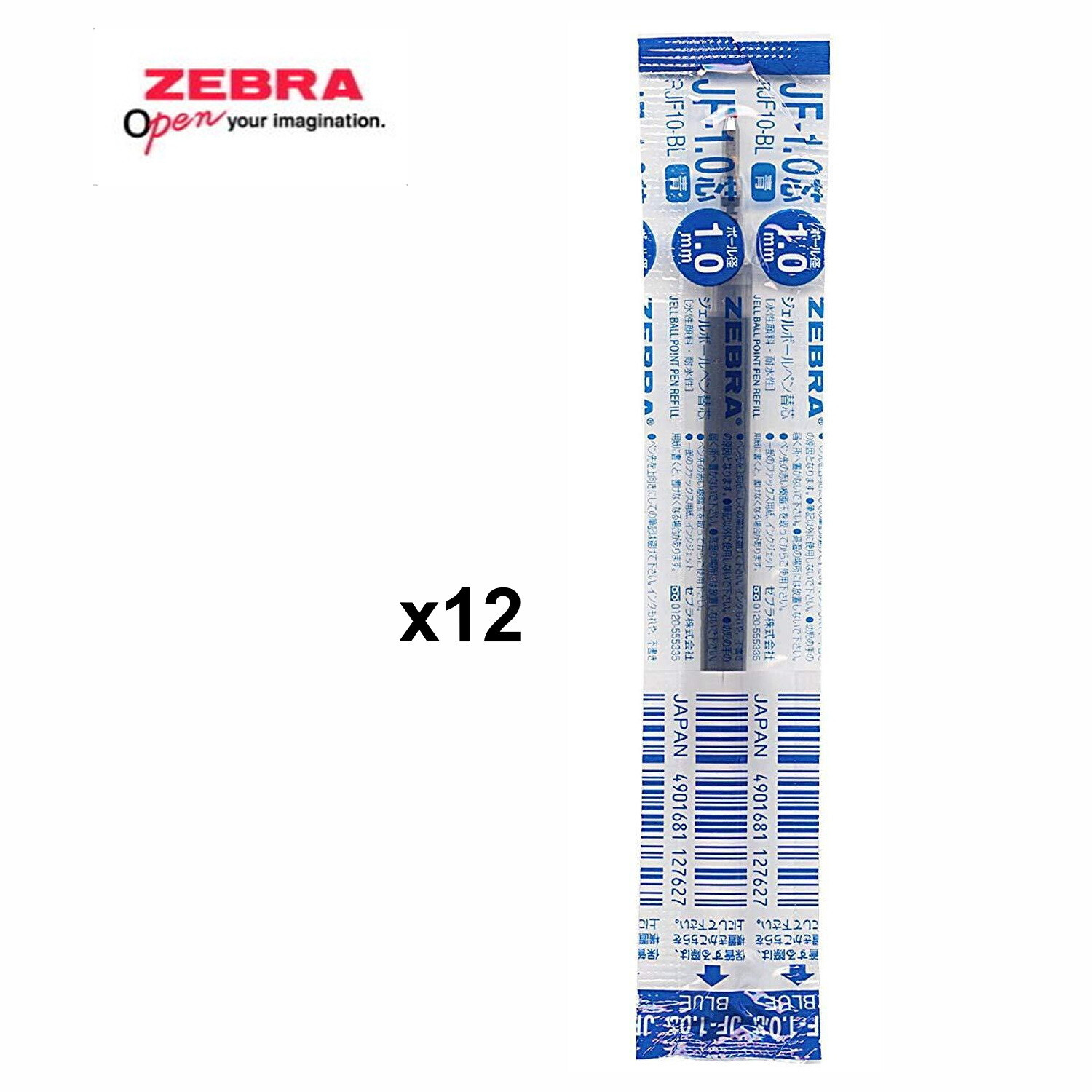 12 pcs ZEBRA JF GEL INK PEN REFILL Blue 1.0mm for Sarasa Ball Point