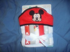 Disney Baby MICKEY MOUSE Gift Set Infant Baby Bath Hooded Towel with Washcloths