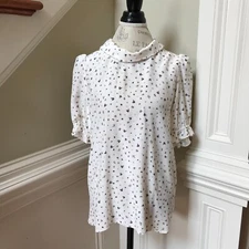 Charlotte Brody Handkerchief Blouse Top Shirt Womens XL Cream Floral Silk Scarf