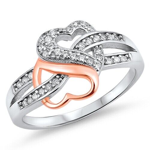 .925 Sterling Silver Rose Gold Plated CZ Heart Infinity Fashion Ring NEW - Picture 1 of 2