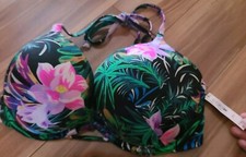 Victorias Secret Bombshell swim add 2 cups top bikini black tropical 34DD padded