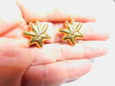 Signed CL Christian Lacroix Gold Tone Star Logo Clip On Earrings