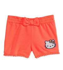 Evy Of California Girls Neon Coral Hello Kitty PomPom Casual Walking Shorts 6