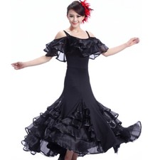 Latin Ballroom Dance Dress Modern Salsa Waltz Standard Long Dress N004 3 Colors