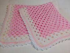 Crochet Pink Baby Blanket, White Trim, soft, bassinet