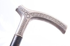 ANTIQUE CANE WALKING STICK HALL MARKED SILVER ART NOUVEAU 90.5CM, 35.62