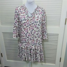 Kori America Dress Womens Medium Boho Floral Print Neck Ties Ruffles Cottagecore
