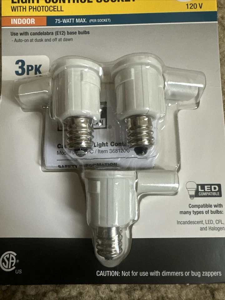 Paquete de 3 enchufes de control de sensor de luz candelabro interior Coleman Cable 59416 Foto 2 de 2