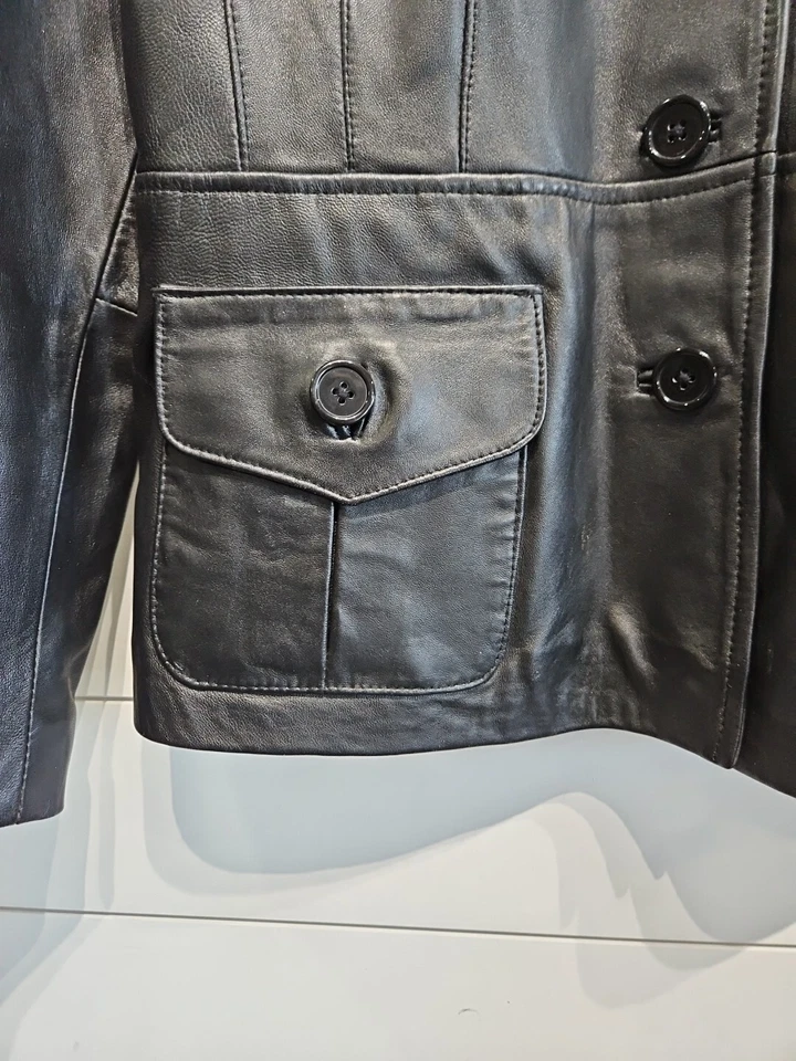 APT. 9 Натуральная овчина кожи мягкий черный пальто куртка женщин размер большой - Изображение 4 из 4