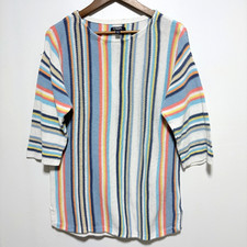 CHAPS Sweater Womens XL Stripe Coastal 3/4 Sleeve Tunic Linen Blend Knit Top