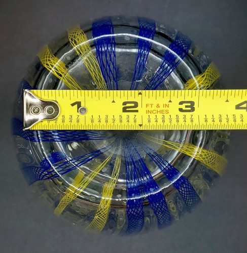 Vintage Hand-Blown 10" Latticinio Yellow & Blue Art Glass Vase Murano in Style - Picture 7 of 13