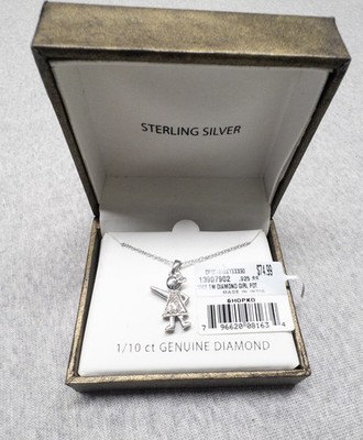 NIB Sterling Silver .10 CTTW Diamond Girl Necklace 