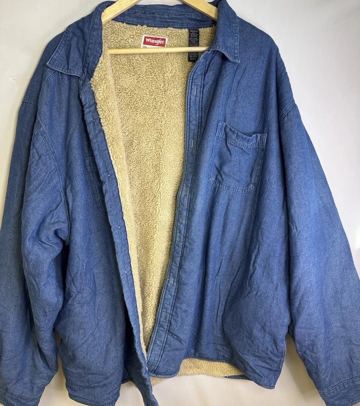 Wrangler Sherpa Lined Denim Jacket 3XL Vintage 90s Workwear Blue