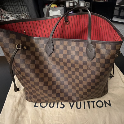 Louis Vuitton Neverfull GM Damier Ebene Tote Bag Red Lining