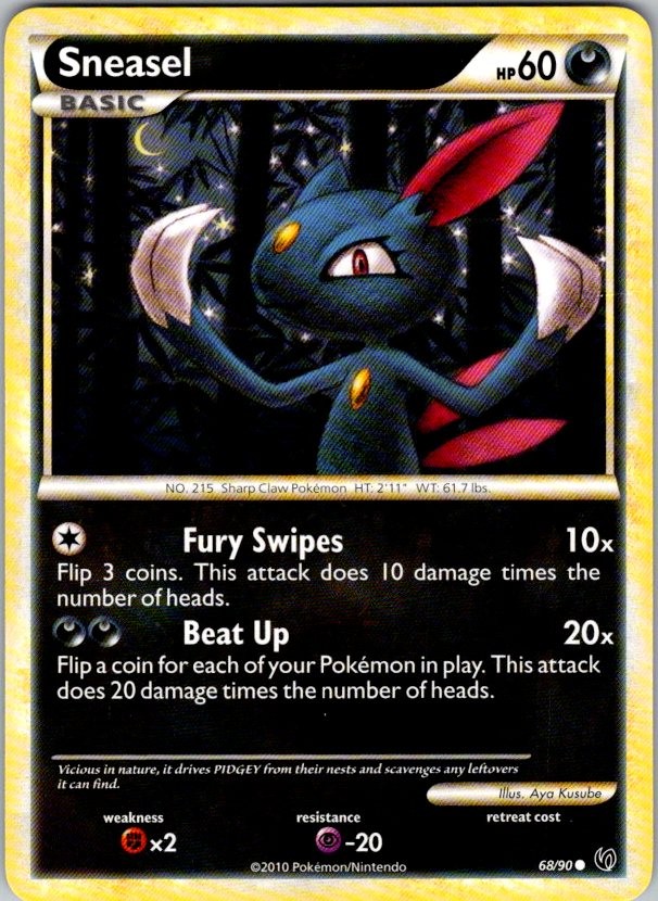 Sneasel 68/90 Common HGSS Undaunted Pokemon Moderately Played