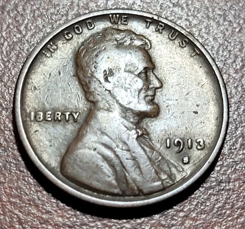 1913-S Lincoln Wheat Cent FINE Original Toning Better Date Coin Penny
