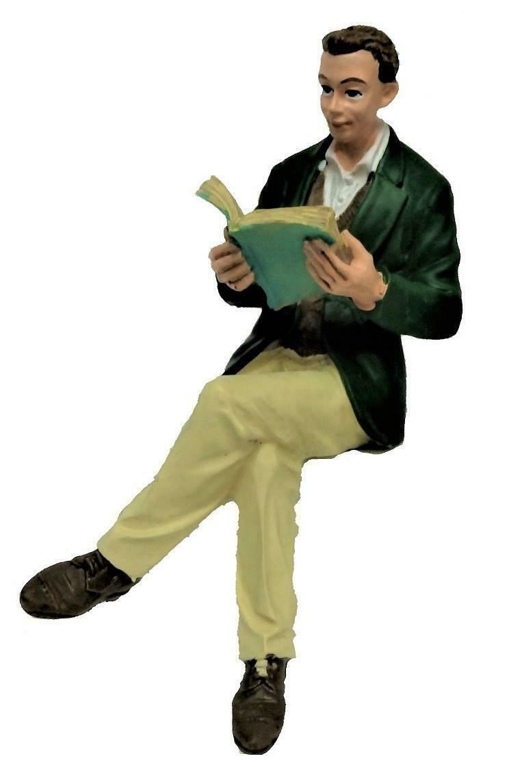 House People Man Sitting Reading Legs Crossed Resin Figure