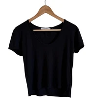 Project Social T Los Angeles Black Ribbed U Neck Short Sleeve Crop Top small