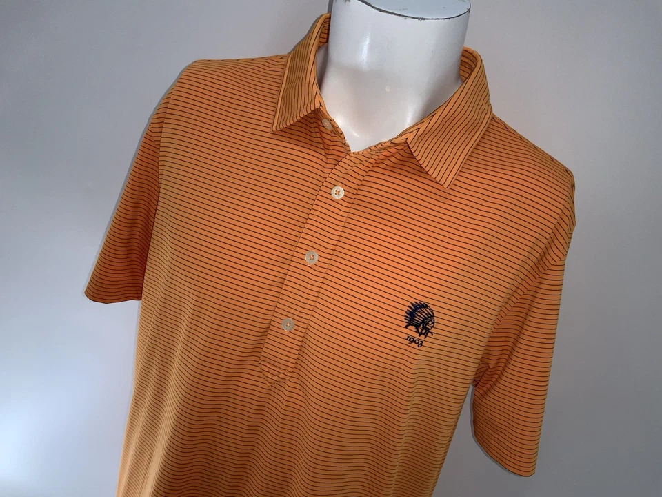 Donald Ross Sport Polo Shirt Men’s L Orange Blue Striped Algonquin GC YGI U5-58 - Image 3 of 4