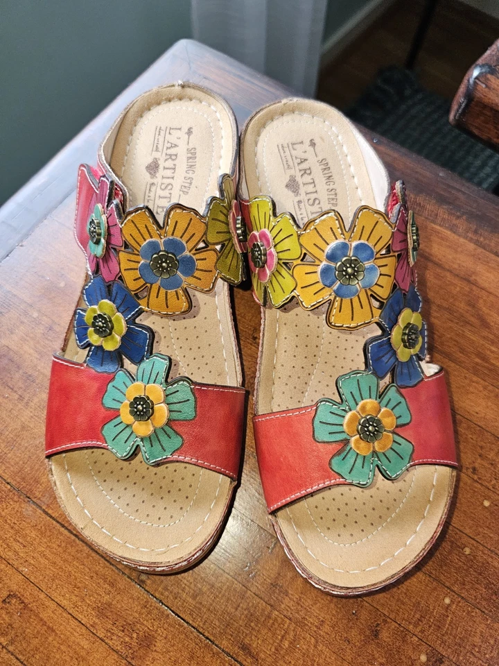 Spring Step L’Artiste Women’s Size 38 Oceanside Red Slide Leather Sandals Nice - Image 2 of 4