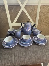 vtg Germany Blue Bavarian Lusterware Porcelain Child's Tea Set