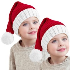 Christmas Santa Hat Kids Baby Stretchy Beanie Warm Knitted Xmas Red