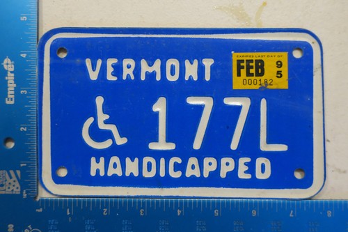Vermont License Plate Tag 1995 Handicapped Placard Wheelchair Windshield #177L