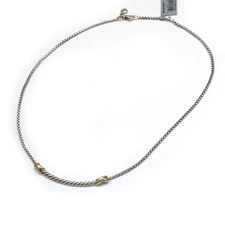 DAVID YURMAN New 2.6mm Petite X Bar 16" Two Tone Necklace in Silver & 18K Gold