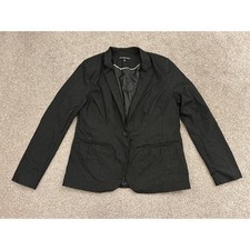 The Torie Jacket Blazer Womens 12 Black Pinstripe Excellent Single Button Office