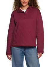 Lands' End Midweight Relaxed Fit Quilted Pullover Hoodie-Burgundy-Sz. Small-NWT