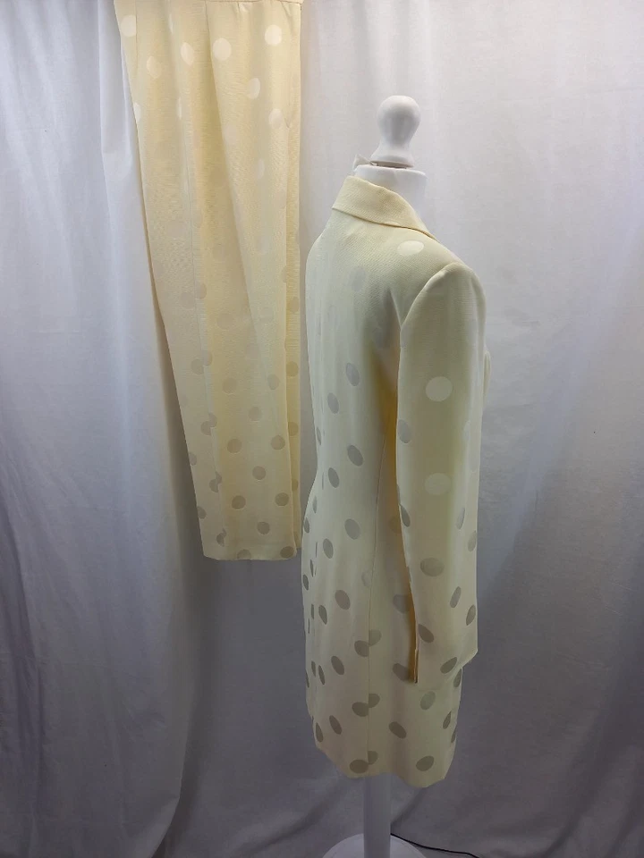 Simon Ellis cream white 2 piece suit polka dot long jacket + trousers UK 12 VGC — 第 4/4 张图片