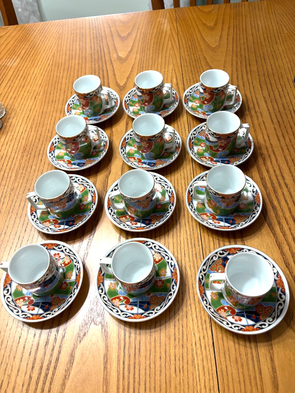 12) Demitasse Cups & Saucers Andrea by Sadek Porcelain Asian Hand Painted NEW