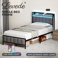 Levede Single Bed Frame LED Lights Headboard USB Charge Metal Mattress Platform