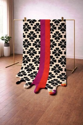 Checker-Drip Bloom Hand-Tufted Rug   Melting Floral NZ Wool Design Carpet Rug