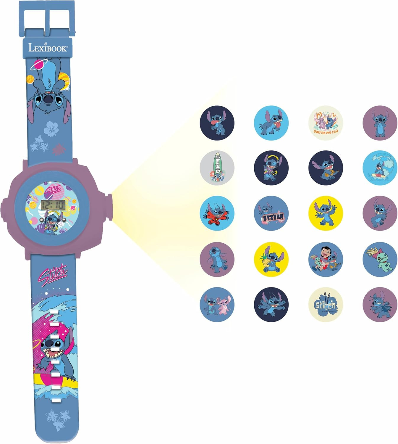 Montre projection Stitch contre la peur du noir avec bracelet ajustable enfant