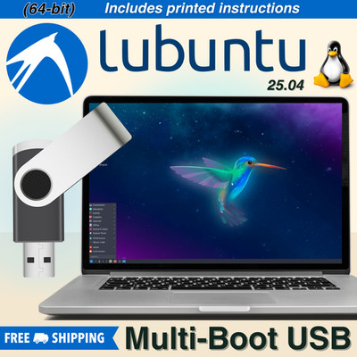 Lubuntu 25.04 64-Bit Bootable USB Drive | Lightweight Linux OS | BIOS/UEFI