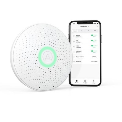 Air Quality Monitor Radon CO2 VOC Humidity Battery Powered Airthings 2930 Wave